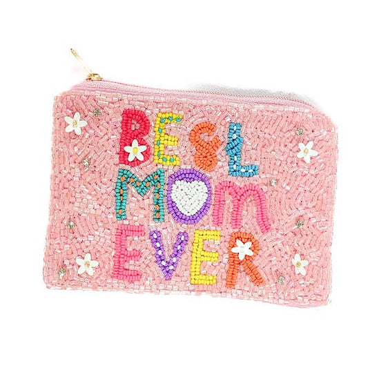 Ladies Best Mom Ever Themed Beaded Coin Purse, Coin Purse