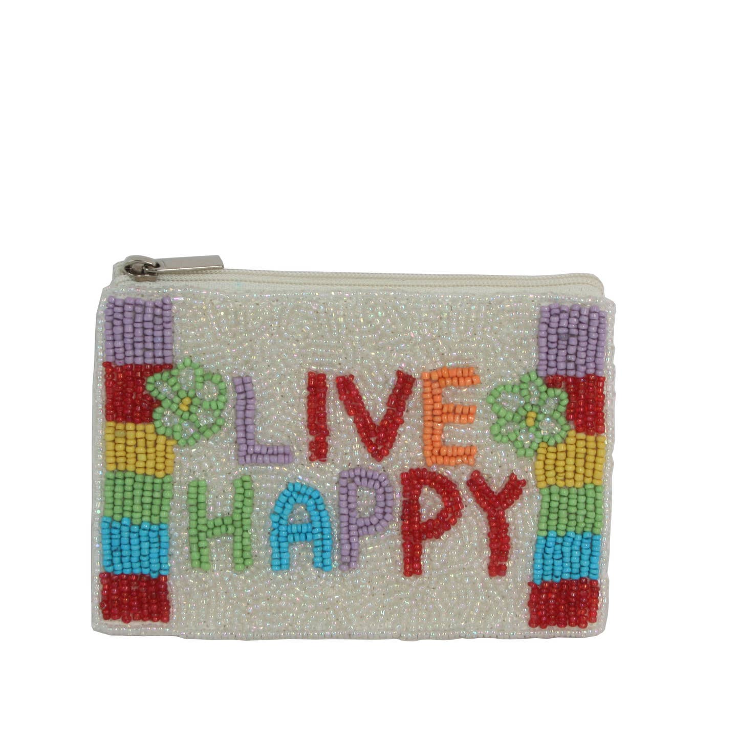 Ladies Fully Beaded LIVE HAPPY Theme Coin Purse, Coin Purse