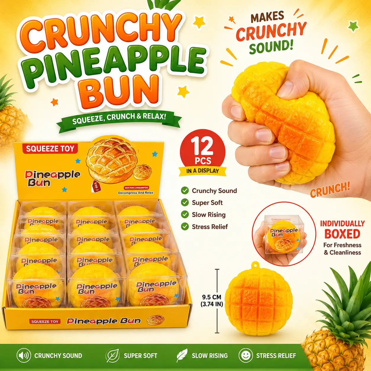 Crunchy Pineapple Bun Asmr Crunch Squishy Stress Toy