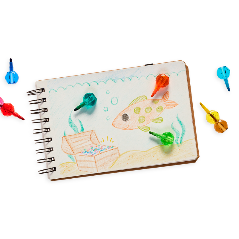Charm to Charm Stacking Crayons-Toys-OOLY-Charm to Charm stacking crayons are here to add color to every new artwork you create and then stack them high when you are done. These translucent gem shaped stackable crayons make it easy and fun to color the day away. Charm to Charm stacking crayons is the amazing stackable crayon set all in one crayon. Each charm has a single colored crayon and is totally interchangeable from the rest. Mix and match the 12 color charms so you can make your own unique Charm to Ch