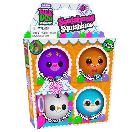 NeeDoh Squishmas Squiskins squishy ball toys with cute holiday faces