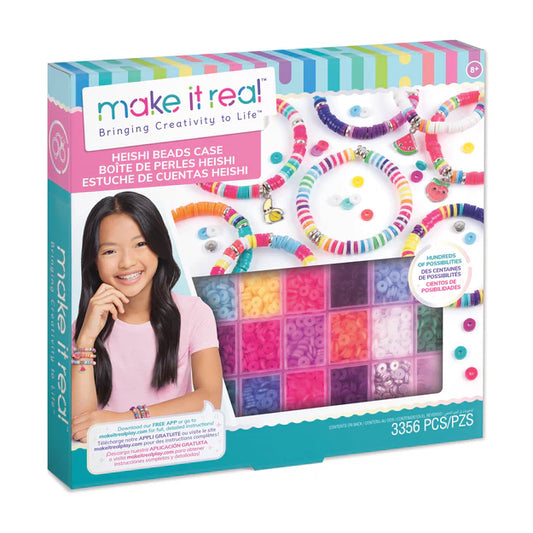 HEISHI BEADS CASE-Toys-Make It Real-Mix, match and create hundreds of heishi beaded pieces while staying perfectly organized with this sturdy storage case and thousand of beads. The sturdy case keeps thousands of heishi beads organized to make playtime cleanup easy and keep crafting fun. Includes:1 storage case3200 heishi beads150 silver beads3 charms1 elastic cord 4 m (4.4 yd)1 instruction sheet-Kidz Toys