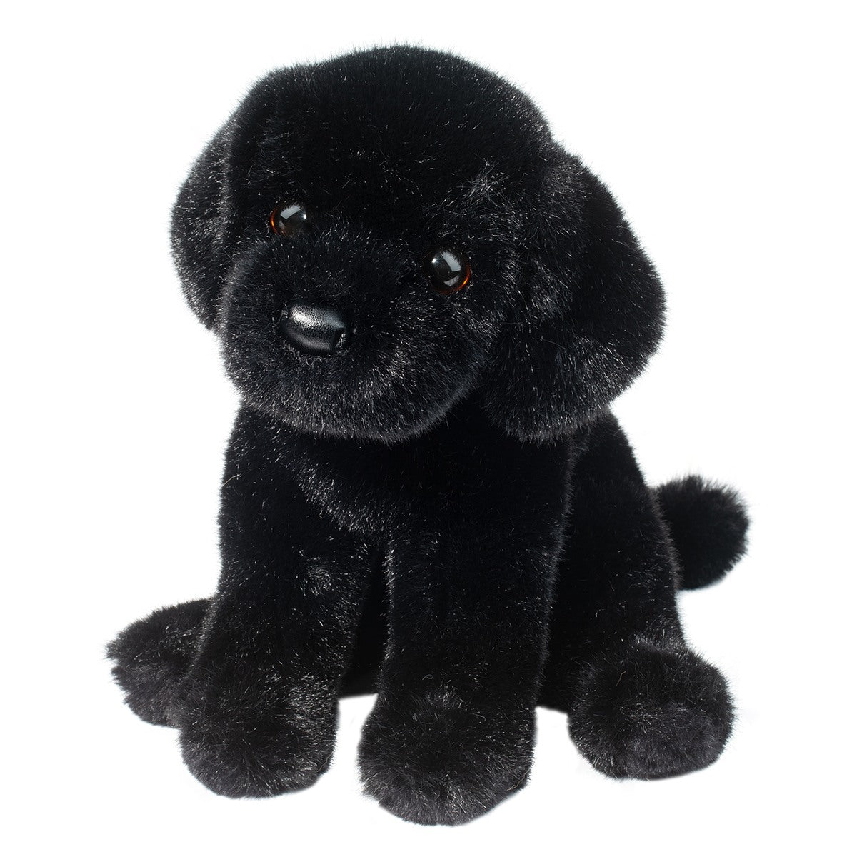 Ford Black Lab-Toys-Douglas-Quick to come when he hears his name called, one could certainly say that Ford the Black Lab stuffed animal is happiest when he’s around the people he loves! Crafted in silky plush fur that’s dark as midnight, this happy go lucky pup’s appearance is as appealing as his personality! Amber colored eyes that catch the light bring our little plush dog to life and will have you convinced he’s gazing right back at you and taking in everything you say to him. Ford’s floppy design featur