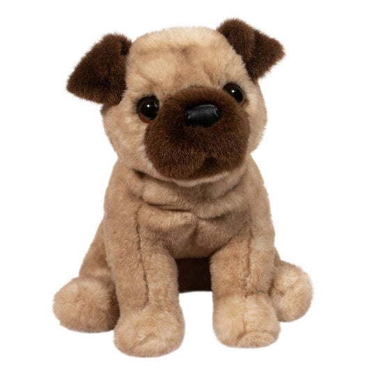 Milo Pug-Toys-Douglas-Milo, our Pug stuffed animal might not be the world’s best problem solver but he makes up for it in irresistible charm! His quizzical expression is enhanced with soulful brown eyes that will capture your imagination and run off with your heart. His chocolatey brown face mask and small, floppy ears accurately depict the look of the endearing Pug breed. We’ve detailed his burly chest with folds and wrinkles of plush so soft it must be cuddled to be believed. Milo’s floppy design is weigh