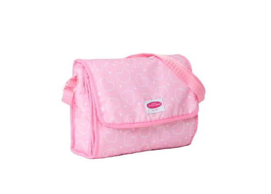 Pink Hearts On the Go Essentials-Toys-Madame Alexander-This adorable set features a diaper bag filled with baby doll play must-haves: diapers, a pacifier, bib, bottle, changing pad, and more! Everything your child needs for nurturing play! Ages 3+-Kidz Toys