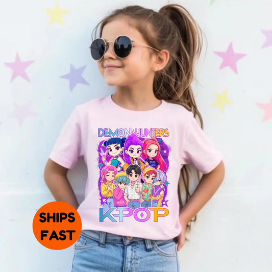 Comfort Colors Kpop Demon Hunters Kids Shirt (Color- Purple Size-Youth Large)