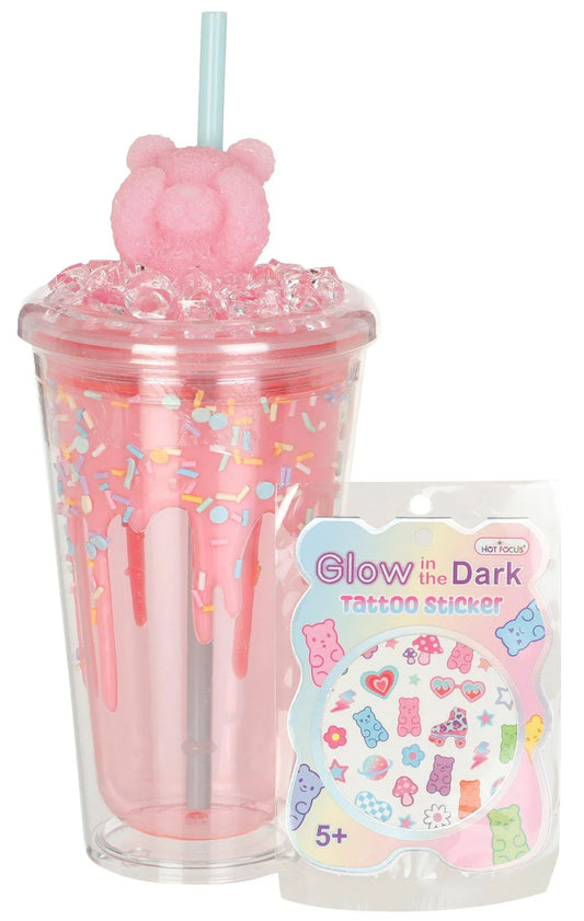 Gummy Bear Hydration Tumbler-Toys-Hot Focus 1-Features gummy bear novelty tumbler cup design Includes straw, glow in the dark stickers Ages 5+-Kidz Toys