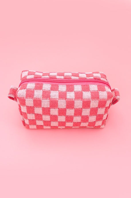 Checker Makeup Cosmetic Pouch Bag Hot Pink, Makeup Bag, Pink Pouch