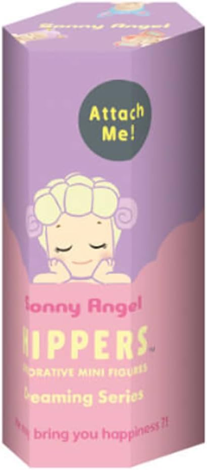 A package of a Sonny Angel toy, featuring a purple and pink color scheme with an illustration of a sleeping character on the front.