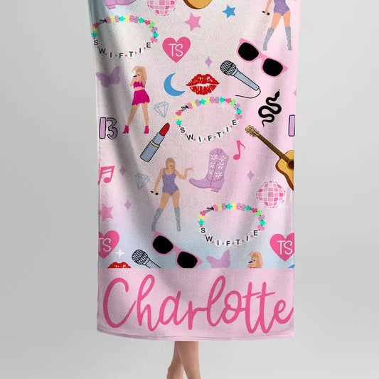 Personalized Taylor Swift inspired Swiftie beach towel