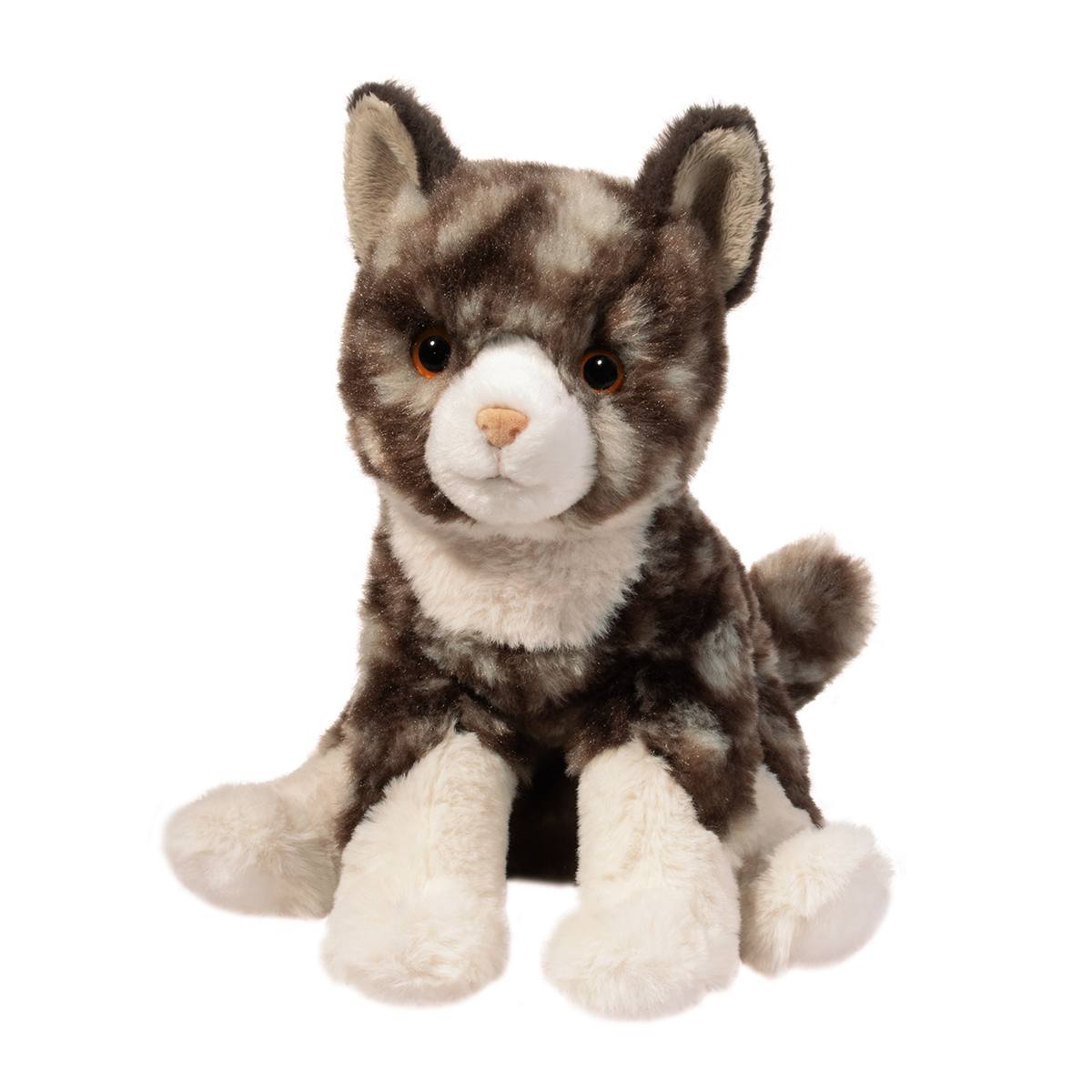 Trixie Soft Cat-Toys-Douglas-Cuddle up with a lovable friend every time you take Trixie the Soft Cat stuffed animal into your arms! With eyes the color of pumpkin spice and a subtle smile, this plush kitten’s expression will warm your heart. Her bean-filled, floppy body features a design that can be posed sitting up or lying down. High quality polyester fill will ensure Trixie will be around for a lifetime of hugs and play. Creams and browns combine across her coat to create a mottled appearance that will c