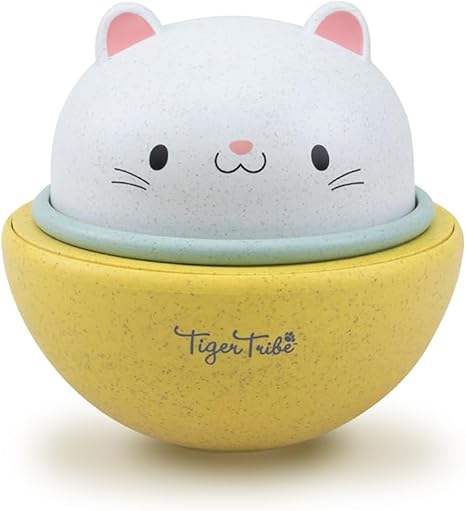 Rocking Rollers - Cat-Tiger Tribe-These 2-in-1 pals rocks back and forth, providing hours of entertainment. Or, remove the base, press down on your little pals head and watch it glide across the room on its built-in wheels. Part of the Eco range: Made of innovative and sustainable bio-plastic. The smooth, round, shapes are perfect for little hands. Transforms from rocking to rolling toy. No batteries required. Founded in 2017, Tiger Tribe is an Australian-designed brand with a focus on toys that tap into ch