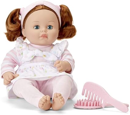 Madame Alexander my little girl polka pina-Toys-Madame Alexander-My Little Girl Polka Pina • This adorable 14” toddler doll is ready to be your child’s special friend! • My Little Girl has a soft body, a weighted bottom and molded head, legs, and arms so it feels so real to your child! • Her hair is in charming curly pigtails, with a knotted pink headband. • Baby’s gently smiling face has sleep eyes, facilitating bedtime play. • Dressed in sweet polka dot pinafore, long sleeve tee, and pink leggings. • Enga