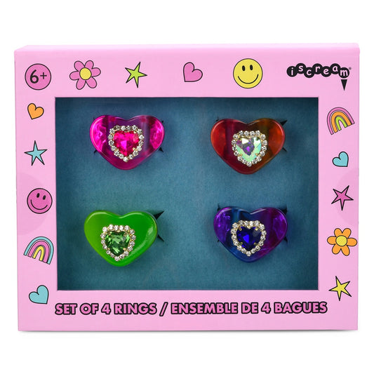 Jewel Heart Ring Set of 4-Iscream-Kidz Toys