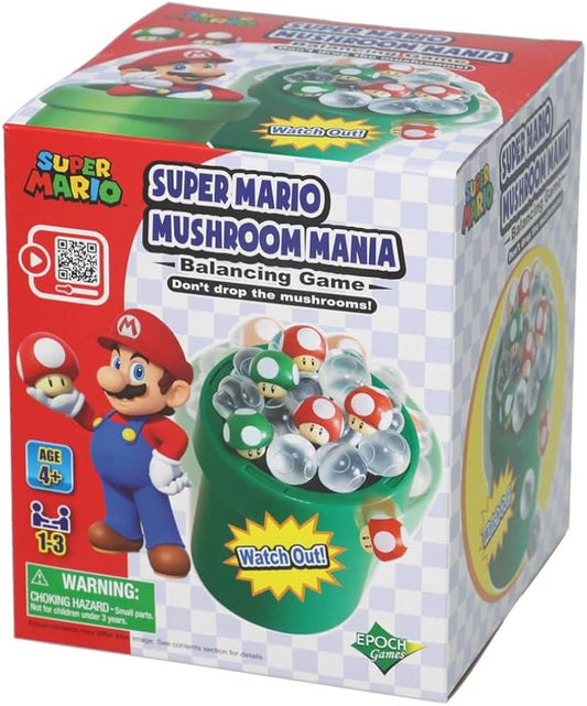 Super Mario Mushroom Mania balancing game packaging with Mario character on a white background