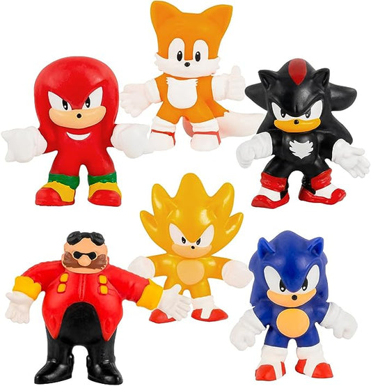 A collection of six Sonic the Hedgehog Minis figures in various colors and poses.
