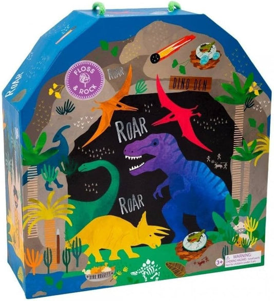 Dino Playbox-Toys-Floss and Rock-This prehistoric Dinosaur Play Box is perfect for on-the-go! Inside the reusable box you’ll find multiple areas of Jurassic jungle to play in. Imaginations will run wild with 18 double sided wooden pieces (two of which are actually dinosaurs on skateboards and can whizz around on wheels!) Discover cave people, dinosaurs and a speedy stegosaurus - the creative play ideas go on and on! Once you’re ready to return to the present day, you can keep all your characters safe in the