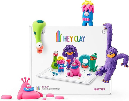 HEY CLAY Monsters-Toys-Fat Brain Toys-Hey Clay doesn't stain, doesn't stick, doesn't leave residue, and does't make a mess! Create dozens of adorable and funny pals without sticky fingerprints for mommy's comfort. Enjoyable for both kids and adults to encourage imagination and have some quality time making claymates as a family. You will definitely love it!-Kidz Toys