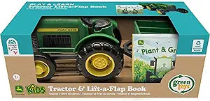 John Deere Tractor & Board Book-Toys-Green Toys-Introduce your little ones to the world of farming with the eco-friendly Green Toys John Deere Tractor & Board Book set. Made from 100% recycled plastic, this tractor is as durable as it is sustainable. With its bright green and yellow design, it's modeled after classic John Deere style, perfect for toddlers to push, pull, and explore. This set also includes an engaging board book, introducing kids to farm life and helping build early literacy skills. Bring th