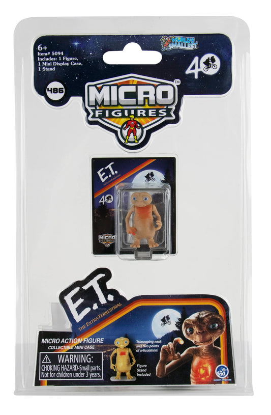 Packaged micro-scale figure of E.T. The Extra-Terrestrial from the Micro Figures series, with a mini display case and stand.