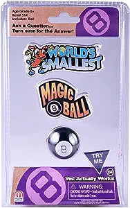 The product image shows the packaging of the World's Smallest Magic 8 Ball, which is a tiny silver-colored ball inside a plastic case with colorful branding and text.