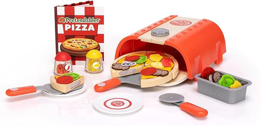 Pretendables Backyard Pizza Oven Set-Toys-Fat Brain Toys-ENCOURAGES IMAGINATIVE PLAY: Boost creativity with our pizza toys. This pizza play set lets children dream up cooking their favorite pizzas in pretend play for toddlers 3 and up PROMOTES FINE MOTOR SKILLS: The kids pizza playset offers a challenge for fine motor skills. Slide the pizza peel or use kid-sized utensils for a tactile experience of play pizza set for kids DOUBLES AS STORAGE: The kids pizza oven playset doubles as storage for easy play clea