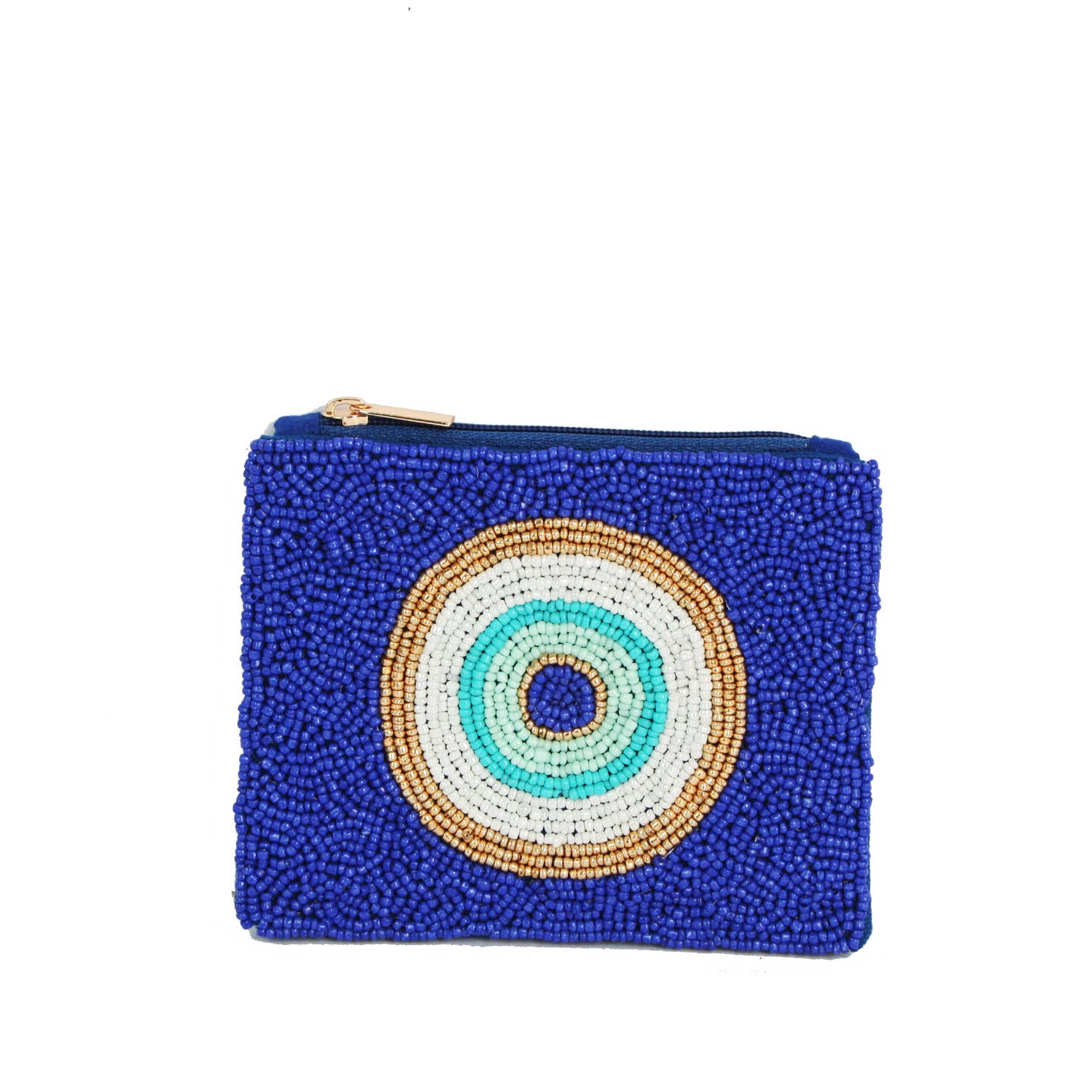 Ladies Fully Beaded Bulls Eye Blue Coin Purse, Coin Purse