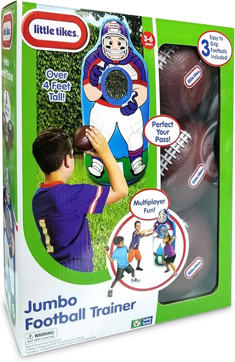 Little Tikes Inflatable Football Trainer-Toys-Kidz Toys-Learn hand-eye coordination, encourages active PLAY. Includes 1 trainer and 3 Footballs. Adult assembly required, easy setup and storage, pump not included. Phthalate free & safety tested adult assembly and supervision required. Air pump not included.-Kidz Toys