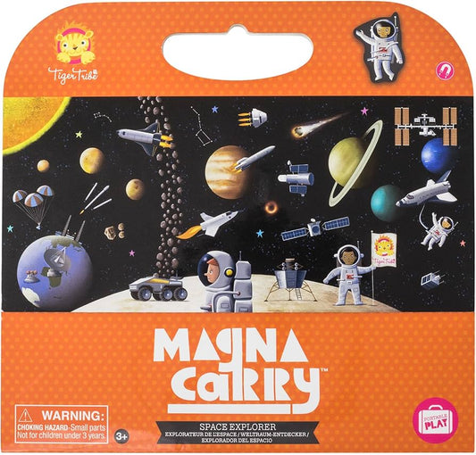 Magna Carry - Space Explorer-Toys-Tiger Tribe-MAGNA CARRY - SPACE EXPLORER - Blast your little astronaut out into the solar system with a fantastically illustrated fold out, magnetic play scene. Fly rockets and shuttles of all shapes and sizes, plant your flag on the moon or go on a zero gravity space walk. Magna Carry allows kids to create a new scene every time they play. Then when finished, pack up is super fun with the ‘match the magnet pieces’ puzzle on the case! Super portable (easy to fold up and tak