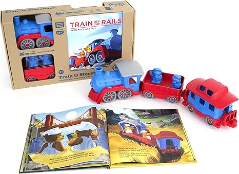 Green Toys Train and Storybook Set-Toys-Green Toys-The Green Toys storybook series extends the beloved Green Toys brand into print. Children will see their favorite train toy embark on exciting adventures throughout the pages of the book, Train off the Rails with Kody and Dot. Enjoy reading the book or playing with the train on its own, or read and play at the same time - this set sparks imaginative play long after story time is over. Includes 1 train toy, 2 conductor bears, and 1 32-page hardcover storyboo