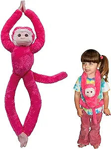 Pink plush monkey with Velcro hands and feet for hanging