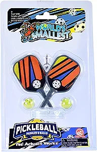 The product image shows the world's smallest pickleball set which includes a keychain case, two paddles, two balls, and packaging with 'Super Impulse' branding.