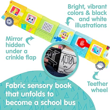 LAMAZE Accordion Bus-Toys-Fat Brain Toys-Bonding Moments: Fabric sensory book unfolds to a variety of fun scenes and colors, promoting close, nurturing interactions between baby and caregiver and early imaginative play Developmental Toy: This soft baby playmat toy encourages the development of both tactile and fine motor skills with engaging textures to explore and grab hold of Baby Sensory Toys: Bright colors and contrasting patterns along with entertaining sounds from the squeaker wheel stimulate baby's a