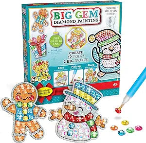 Holiday Big Gem Diamond Painting-Toys-Renee Levine Sales-CHRISTMAS CRAFTS: Get into the holiday spirit with this festive Creativity for Kids Big Gem Diamond Painting Kit, perfect for kids ages 6-8+ and fun for the entire family! Create both shimmering stickers and fun window art with this creative holiday activity. Let the holiday creativity and fun begin as you brighten up your home with unique holiday craft for kids HOLIDAY CRAFTS: Unleash your creativity with vibrant gem art! Diamond art is mess-free wit