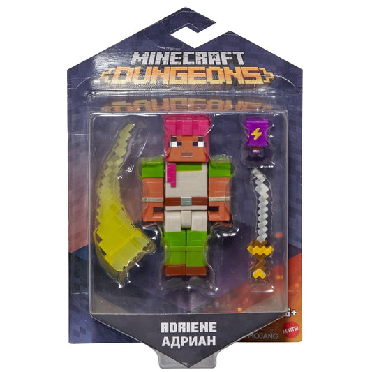 Minecraft Blister Figure - Adriene-Toys-The HQ-These 3.25-in figures allow kids to recreate the battle action from Minecraft Dungeons and create their own adventures. Details are true to the in-game appearance in Minecraft Dungeons – perfect for slashing and hacking through hostile mobs in imaginative play. Each collectible figure includes three accessories and has five moveable joints playing and displaying! A great way for kids to use their creativity for Minecraft-themed playtime. A fantastic gift for ki
