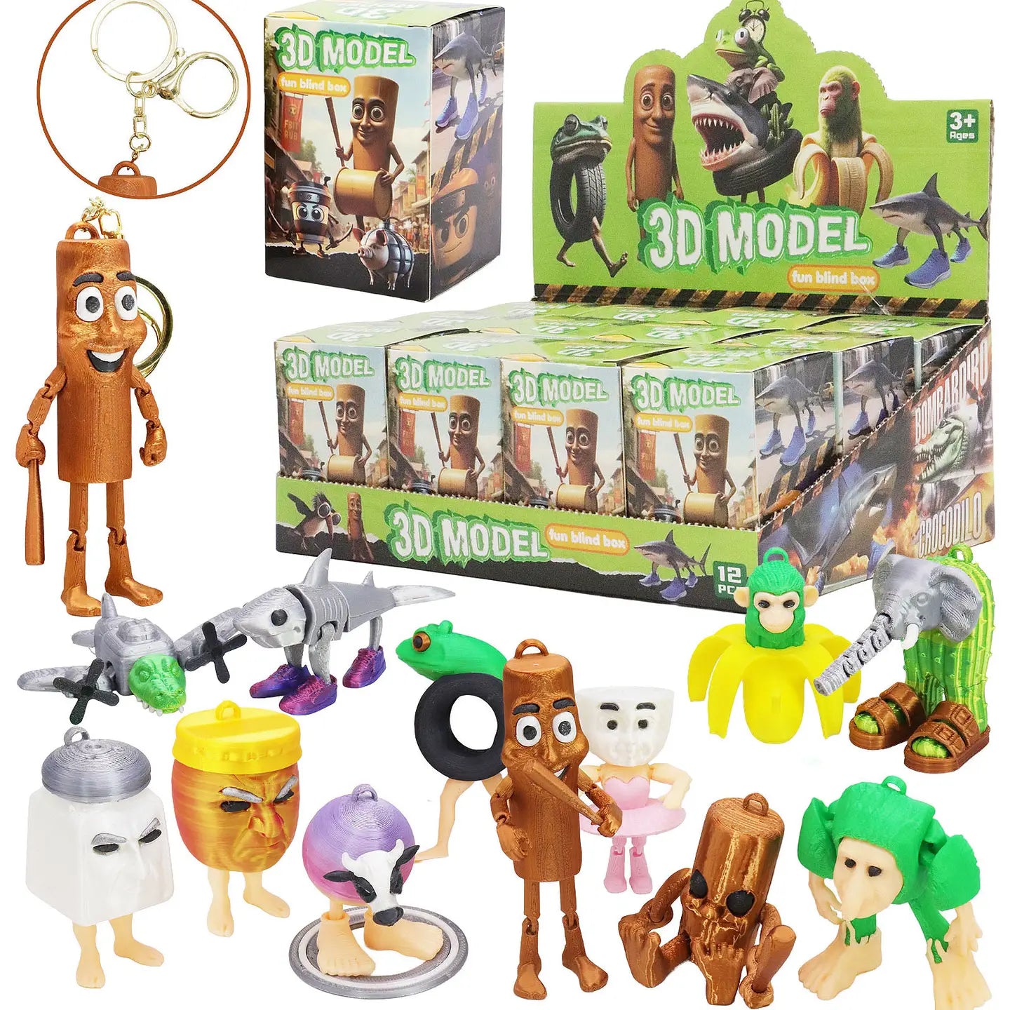 Brain Rot Meme 3d Print Articulated Key Chain - Blind Box