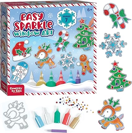 Holiday Easy Sparkle Window Art-Toys-Renee Levine Sales-HOLIDAY WINDOW ART: Celebrate, create, and decorate this Christmas or Holiday season with sparkly DIY window art! Perfect for Christmas crafts for kids ages 6-8+ and beginners, this craft brings the magic of Christmas to life with shimmering window art. Transform windows, mirrors, or any smooth surface into a cheerful holiday display, spreading joy with every craft HOLIDAY CRAFTS FOR KIDS: Kids will love making holiday window art! Design shapes like a