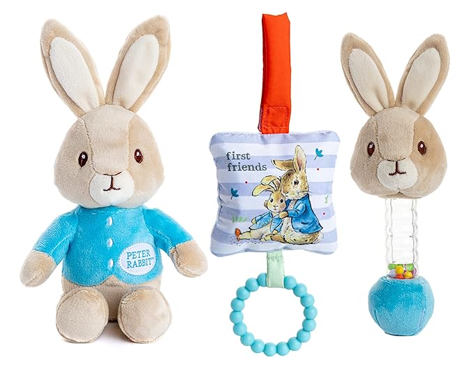 Beatrix Potter Gift Set (plush, rattle, rattle with teether), peter rabbit, plush rattle toy