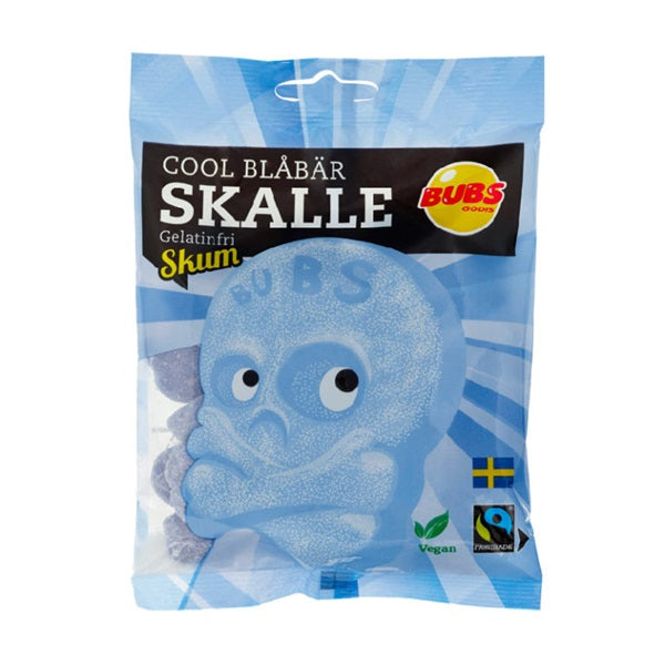 BUBS cool blueberry sour skulls, BUBS, Swedish candy