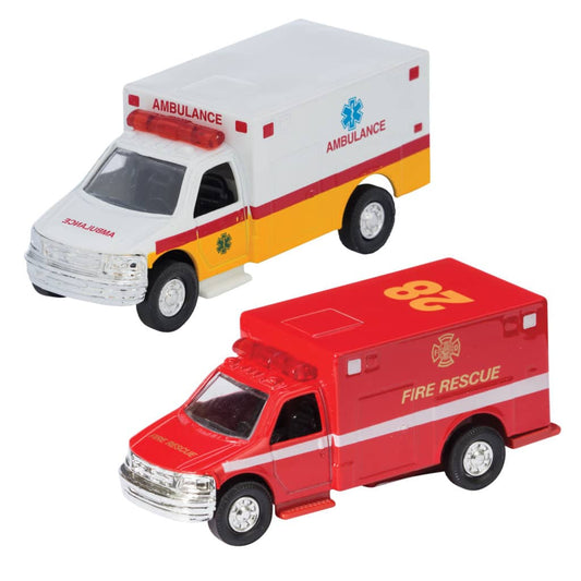 Die Cast Ambulance-Toys & Games-Schylling-The Schylling Diecast Ambulance is made from real metal with a hand painted finish. Features a pull back motor, and die cast body. Available in assorted colors, each sold separately. • Made with Diecast metal • Pull back action • Includes metal and plastic parts • 4.75 inches long-Kidz Toys