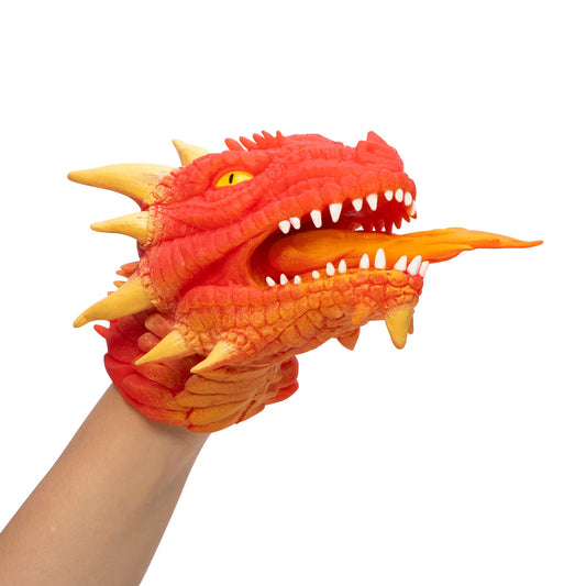 Dragon Hand Puppet-Toys-Schylling-In the time of legends, Dragons ruled the skies. Now you can command Dragons with your hand. Make a million dragon expressions and chomps with this super stretchy, dragon hand puppet. The stretchy flame flicks when the mouth opens. The stretchy rubber skin gives these dragons a life-like look and feel.-Kidz Toys
