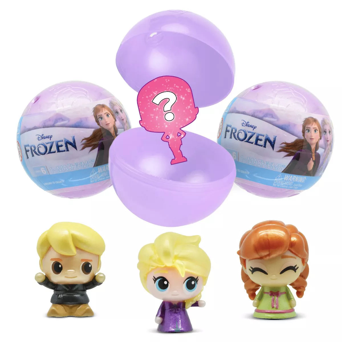 Mash'ems Disney Frozen Surprise Reveal Figures-Toys-Schylling-Description Squish them, twist them, can’t resist them! Enjoy hours of magical, squishy fun with the new Disney Frozen Mash’ems series 6! These adorable little Mash’ems figures fit perfectly into the palm of your hand and are super fun to squeeze and stretch—you won’t want to let these go! Each figure comes packed in a mystery capsule for a fun unboxing experience. Open the capsule to discover your new Mash’ems friend inside! Can you collect them