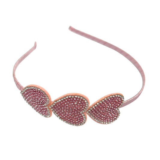 Pink Rhinestone Heart Headband-Toys-Pink Poppy USA-Add a touch of sparkle to their hair with this Pink Rhinestone Heart Headband by Pink Poppy. The narrow headband is adorned in shimmering rhinestone hearts in pink and silver and wrapped in a soft gros-grain ribbon for comfort.-Kidz Toys