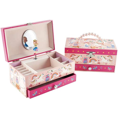 Rainbow Woodland Jewellery Box-Toys-Floss and Rock-Our Floss & Rock jewelry boxes are loved across the world and one of our best selling productsThis gorgeous deluxe jewellery box features a beautiful beaded handle, handy drawer and lots of sections and compartments to keep all your jewelry safe.Unicorns, fairies, owls, llamas or butterflies… which will be your favourite character?!Song: Over the RainbowRecommended age: 3+-Kidz Toys