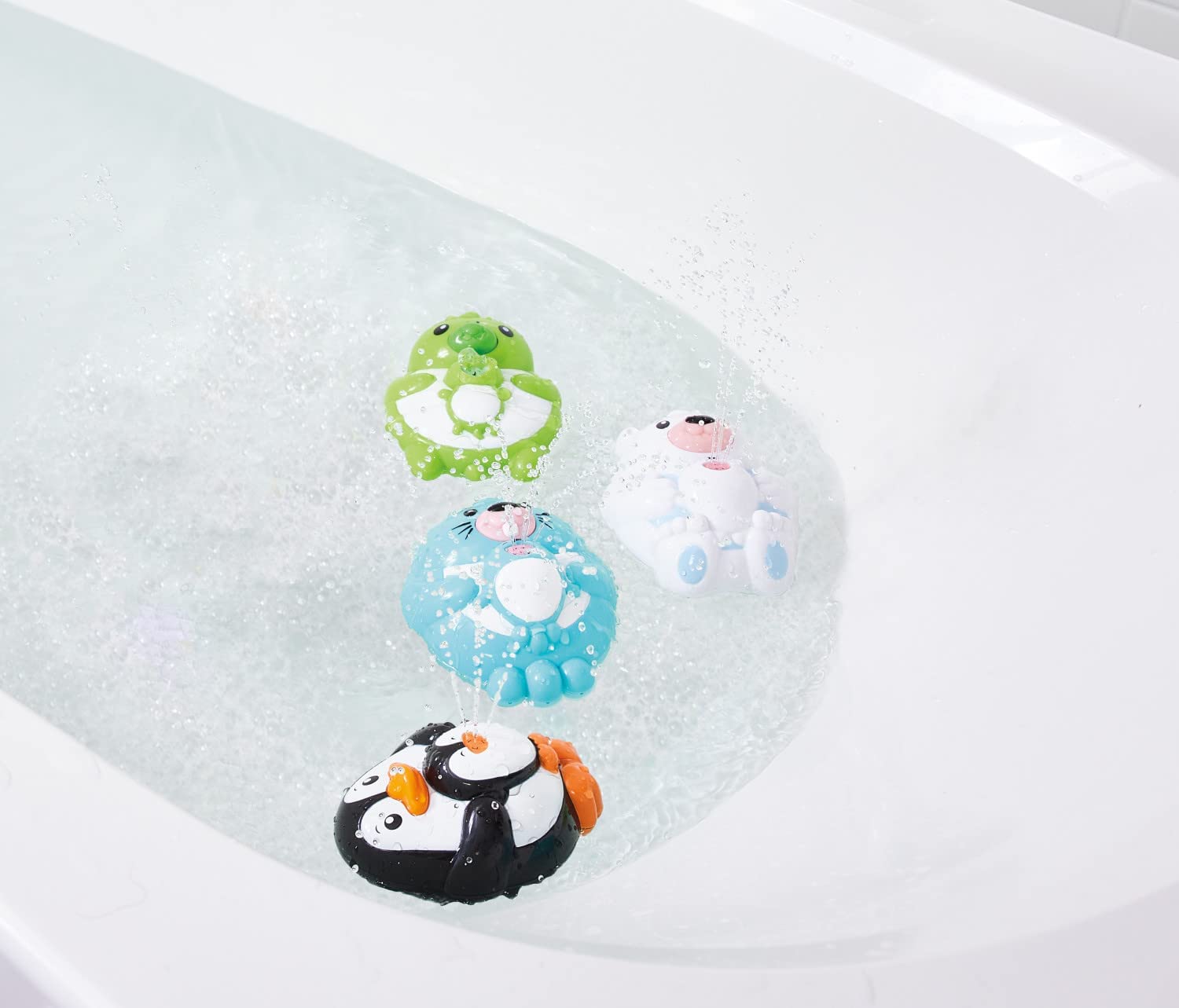 SPLISH N' SPLASH SQUIRTING FRIENDS-Toys-Epoch-These floating friends create bath time fun. Just press his nose to activate the water fountain and keep the kids entertained. Requires 2 AAA batteries (not included).-Kidz Toys