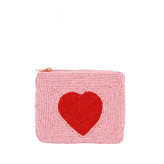 Ladies Fully Beaded Pink Heart Theme Coin Purse, Coin Purse
