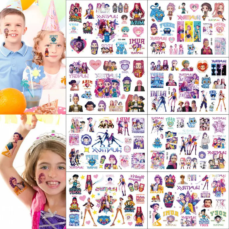 K-Pop Demon Hunters Cartoon Temporary Tattoo Sheets For Kids