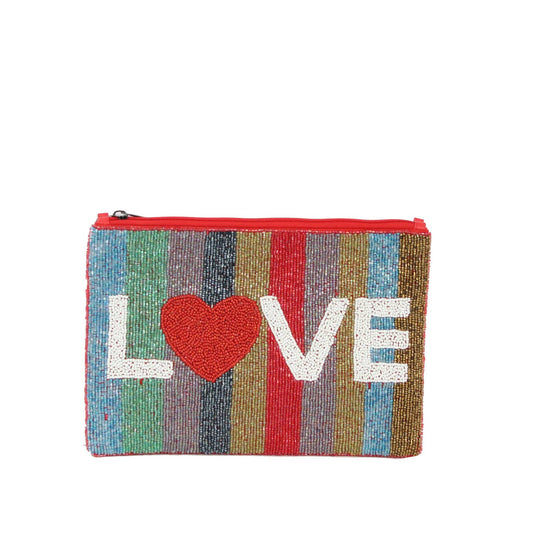 Ladies Fully Beaded Multi Color Love Clutch Handbag, Clutch Handbag, Beaded Handbag