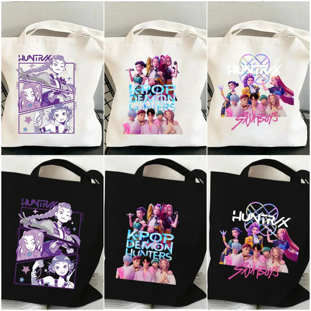 Huntrix Demon Hunter Printed Canvas Tote Bag Shoulder Portable