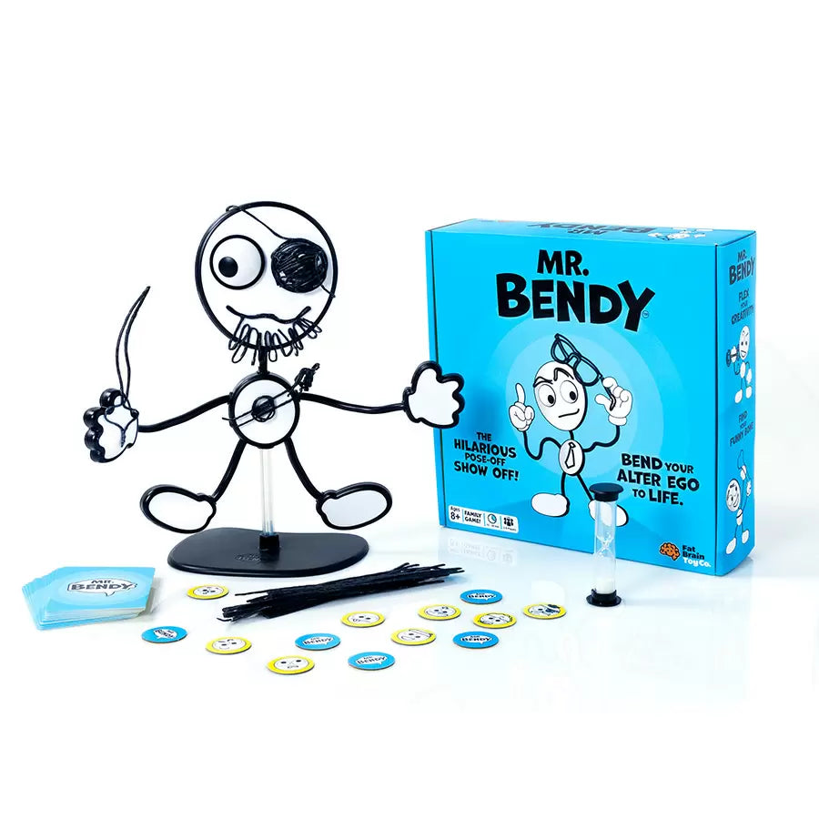 Mr. Bendy-Toys-Fat Brain Toys-Mr. Bendy is anything you can imagine. But, it depends on how quickly you can craft! Flip over a card and then use the wax sticks to transform the poseable Mr. Bendy into whatever is on the card. An astronaut, a golfer, a scarecrow... Everybody races to guess what he's become before the time runs out. If someone guesses right, they get a point and you get however many points the prompt was worth. If no one guesses right, no one gets any points. Whoever has scored the most point